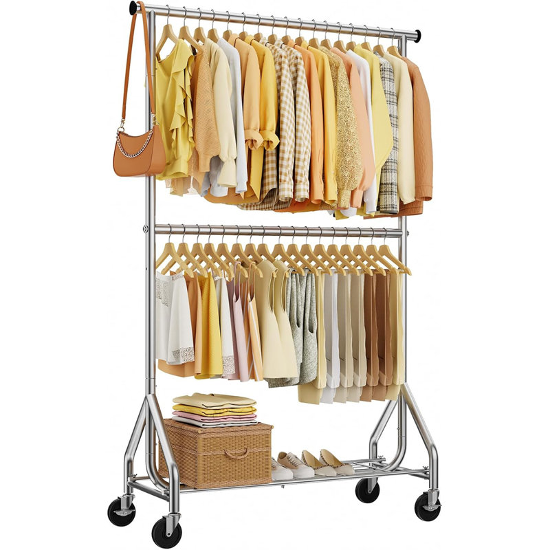 Support de rangement pour vêtements à double tringle argenté
