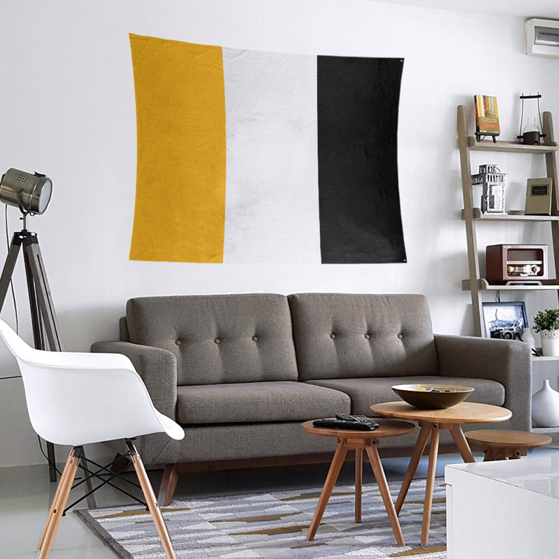 Tapisserie de polyester Pittsburgh, Pittsburgh Gold / blanc / noir, H 68 po x l 80 po