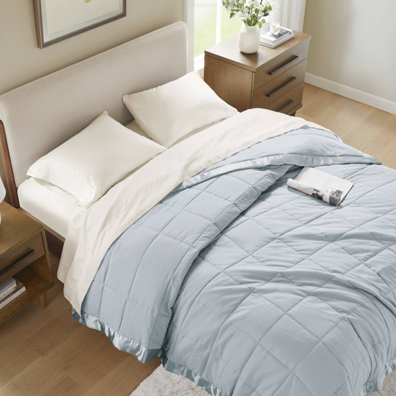 Lightweight Down Alternative Blanket with Satin Trim, Twin, Blue