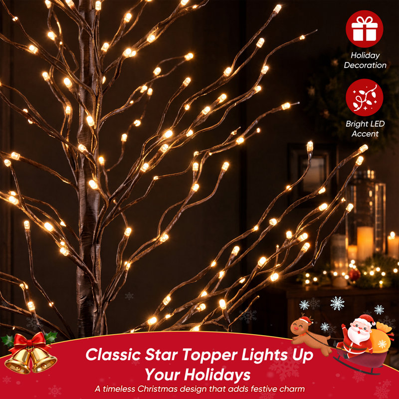 Sapin de bouleau artificiel illuminé par DEL, guirlande lumineuse blanc chaud avec support en métal, décoration intérieure pour Noël, les fêtes et les mariages