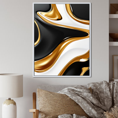 Vague liquide or noir et blanc dimension I sur toile