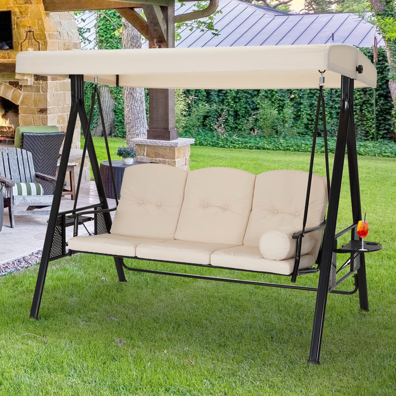 3 Person Porch Swing with Canopy, Beige