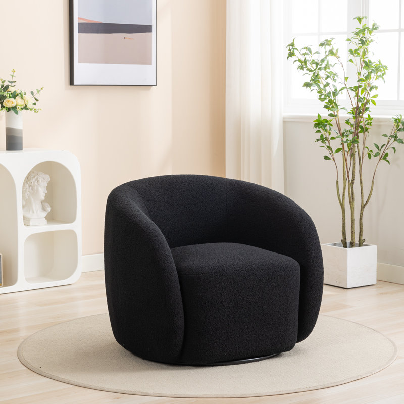 Katherline Upholstered Swivel Barrel Chair, Black Polyester Blend