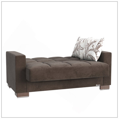 Causeuse convertible rembourrée avec rangement, microfibre brune