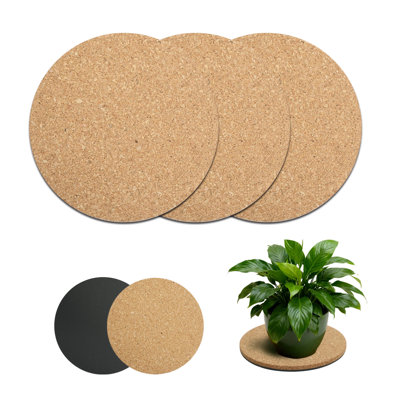 Ensemble de 3 soucoupes à plantes en liège - Sous-verres absorbants de 8 pouces et plateaux d'égouttement pour pots de fleurs d'intérieur, protection de table et de plancher