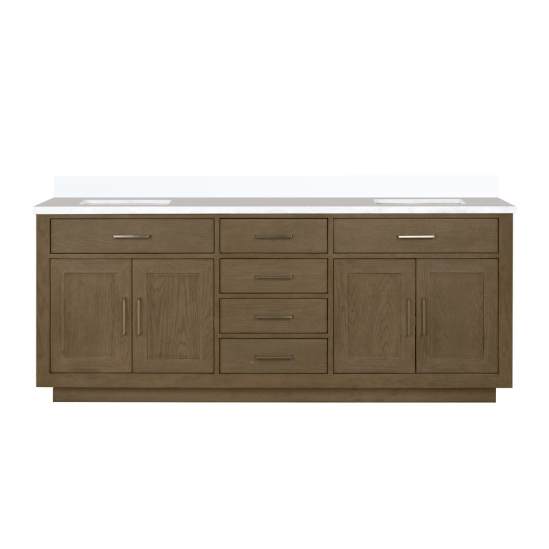 Ensemble de meuble-lavabo double 80 ", Chêne gris, Quartz blanc