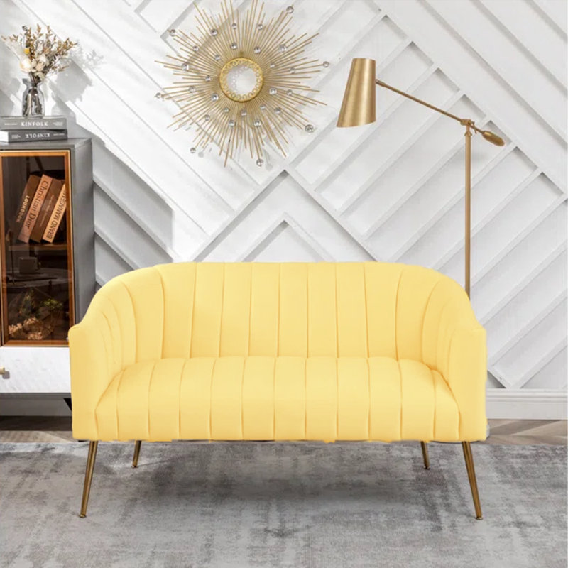 Light Luxury Vertical-Striped Double Sofa, Yellow