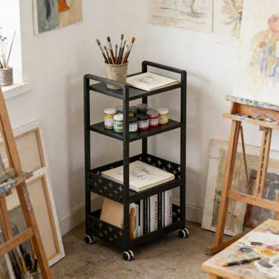 4-Tier Rolling Kitchen Cart With Adjustable Shelves, Mobile Utility Storage Cart With Locking Wheels For Organizing Kitchen, Office, Or Bathroom