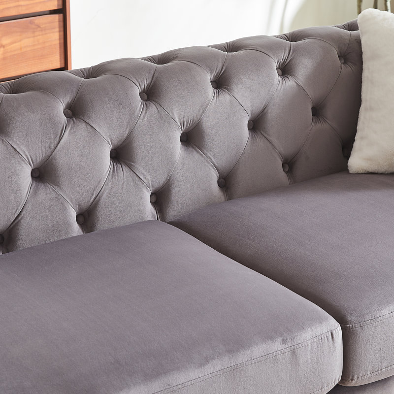 Causeuse Chesterfield en velours capitonné Modern, 3 sièges, Gris