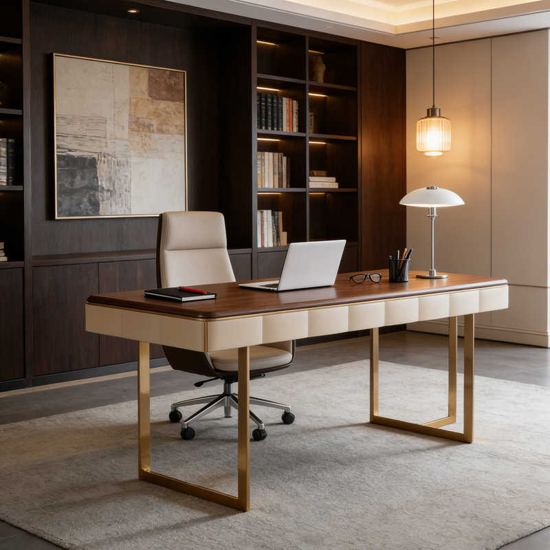 Bureau de direction italien minimaliste brun avec tiroirs de rangement pratiques