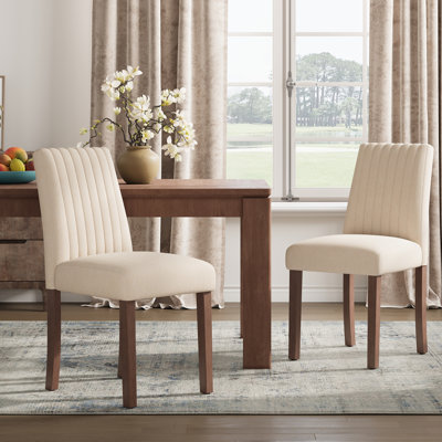 Modern Upholstered Dining Chairs with Walnut Legs