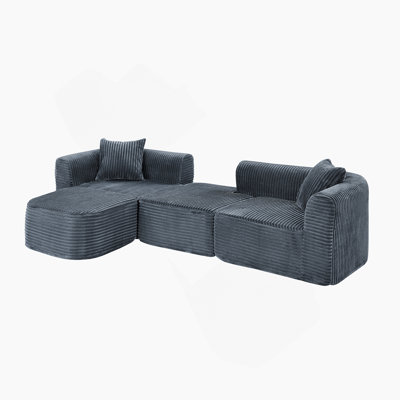114" No-Assembly Cloud L-Shaped Sectional Couch With Chaise - Modular Sofa With Movable Ottoman, Upholstered Couch For Living Room/Bedroom (Grey)