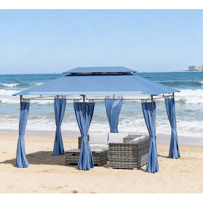 Outdoor Gazebo With Curtains,Double Roof Patio Gazebo,For Garden, Lawn, Backyard And Deck