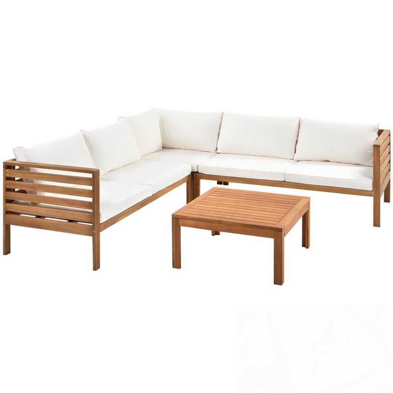 Ensemble de canapé 4 pièces avec table et coussins moelleux, Beige