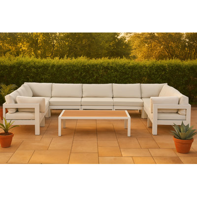 Canapé modulaire d'extérieur en U avec coussins de 150 po de largeur Emmalou