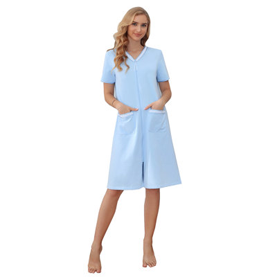Femme Zipper Robe de détente à manches courtes Vêtements de nuit robe de chambre peignoir S-XXL