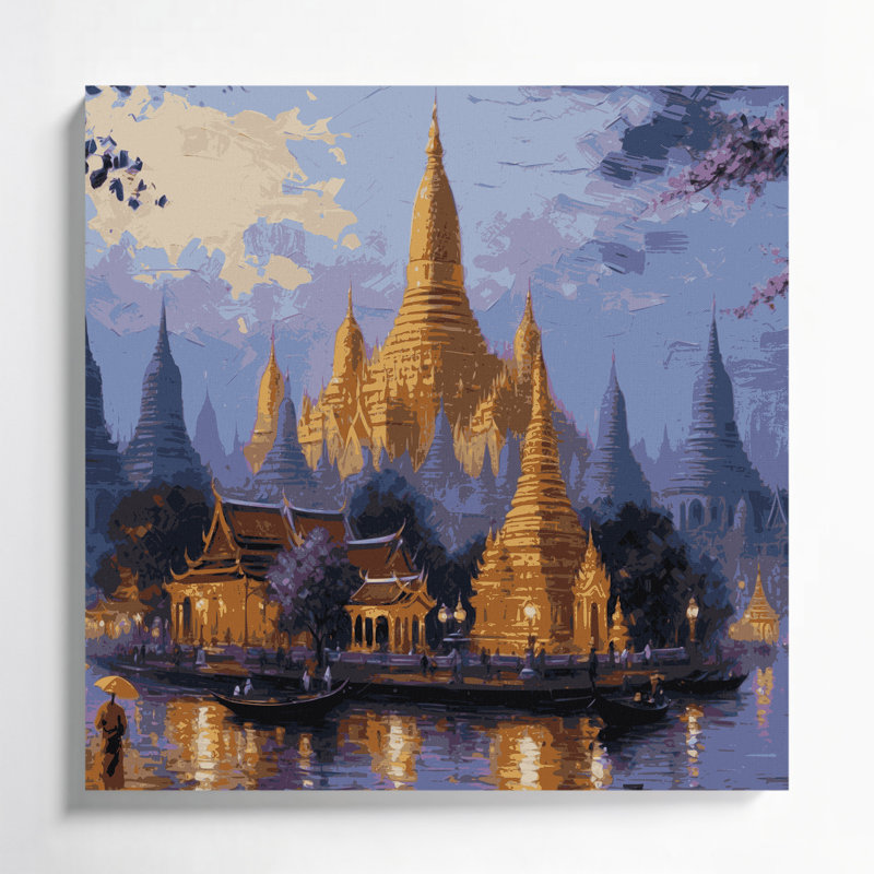 Cities Yangon Myanmar Brown Canvas Wall Art, 12" H x 12" W