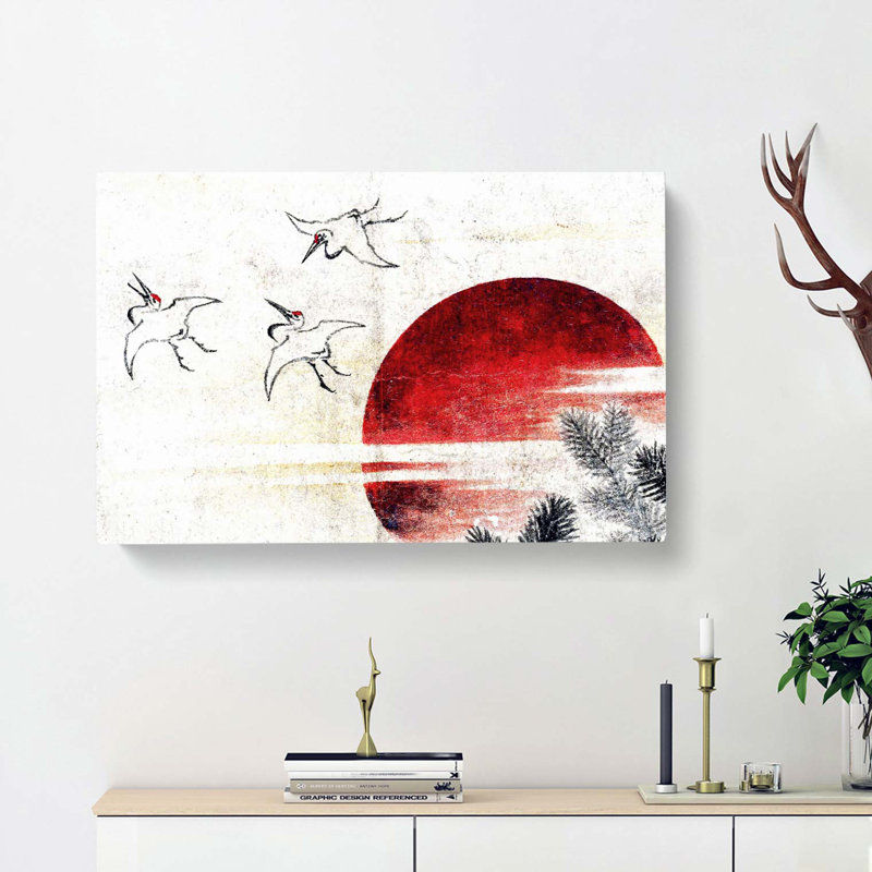 Cranes At Sunset by Katsushika Hokusai - Wrapped Canvas, 40cm H x 60cm W x 3cm D