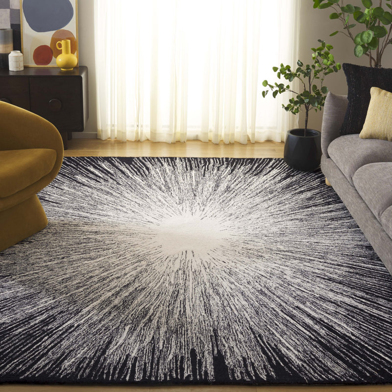 Hammill Hand Tufted Wool/Cotton Rug in Ivory/Black, Rectangle 8' x 10'