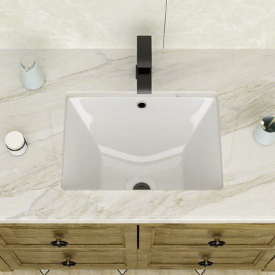 18" L x 13" W Undermount Bathroom Sink Rectangle White Ceramic Bathroom Sink White Undermount Sink