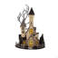 Maison hantée illuminée en carton 10 x 8,3 x 13,5 po, décor de table d'Halloween noir et beige, alimenté par piles