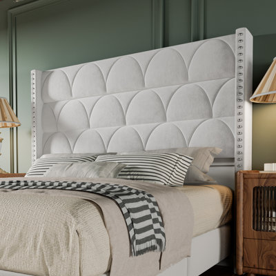 56" High Back Velvet Upholstered Wingback Headboard, Floor-standing For Adjustable Mattress Heights by East Urban Home