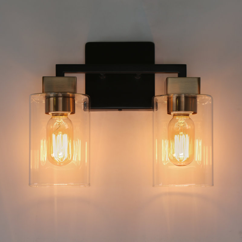 Nayomee Dimmable Black/Brass Rectangle Vanity Light, 2