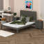 Ensemble de chambre à coucher 3 pièces, lit plateforme double avec deux lumières de chevet, table de chevet 2 tiroirs-2013727557
