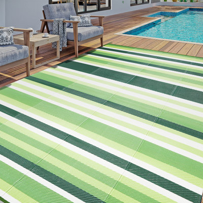 Tapis d'extérieur réversible à rayures vertes imperméable Lobdell