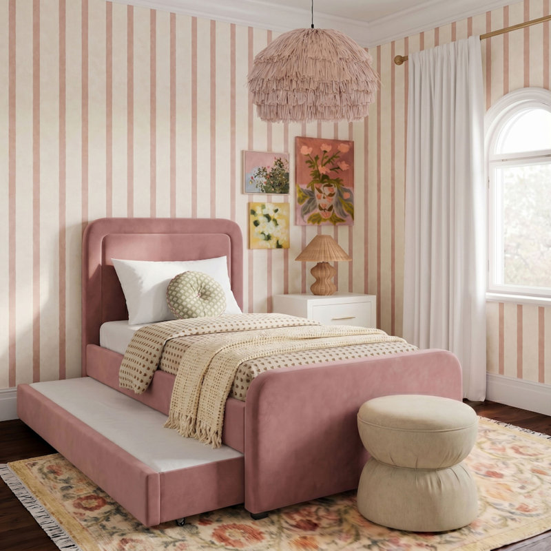 Lit gigogne Briella en velours saumon, Rose