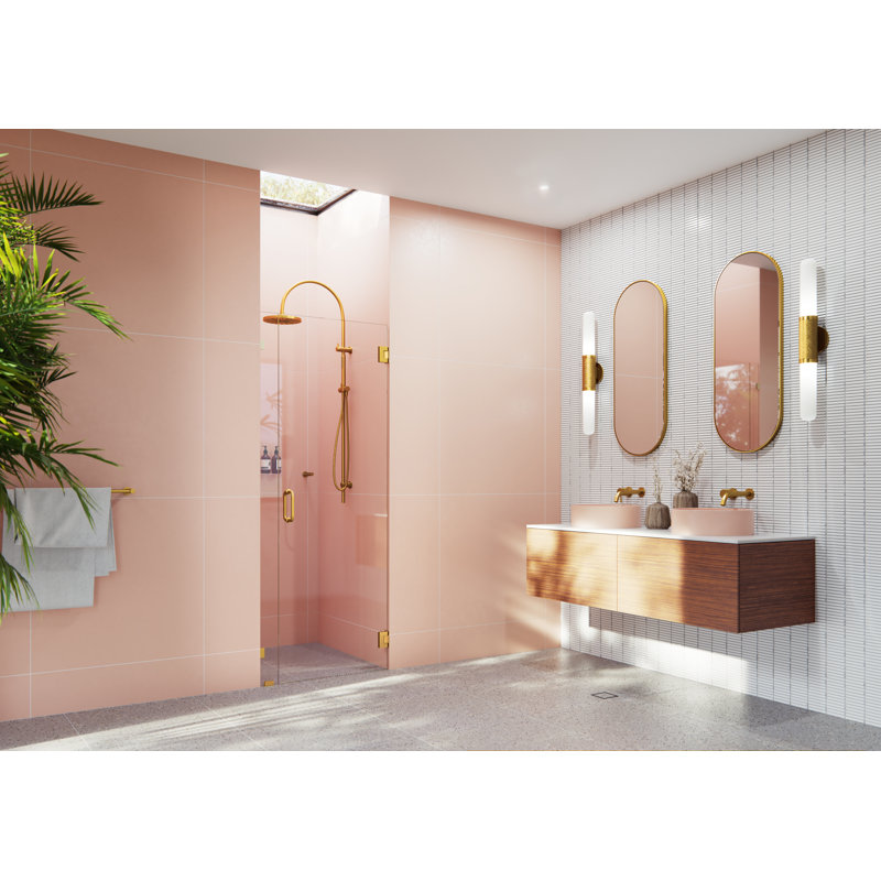 Illume 32.25 in. x 78 in. Fully Frameless Wall Hinge Shower Door, Satin Brass