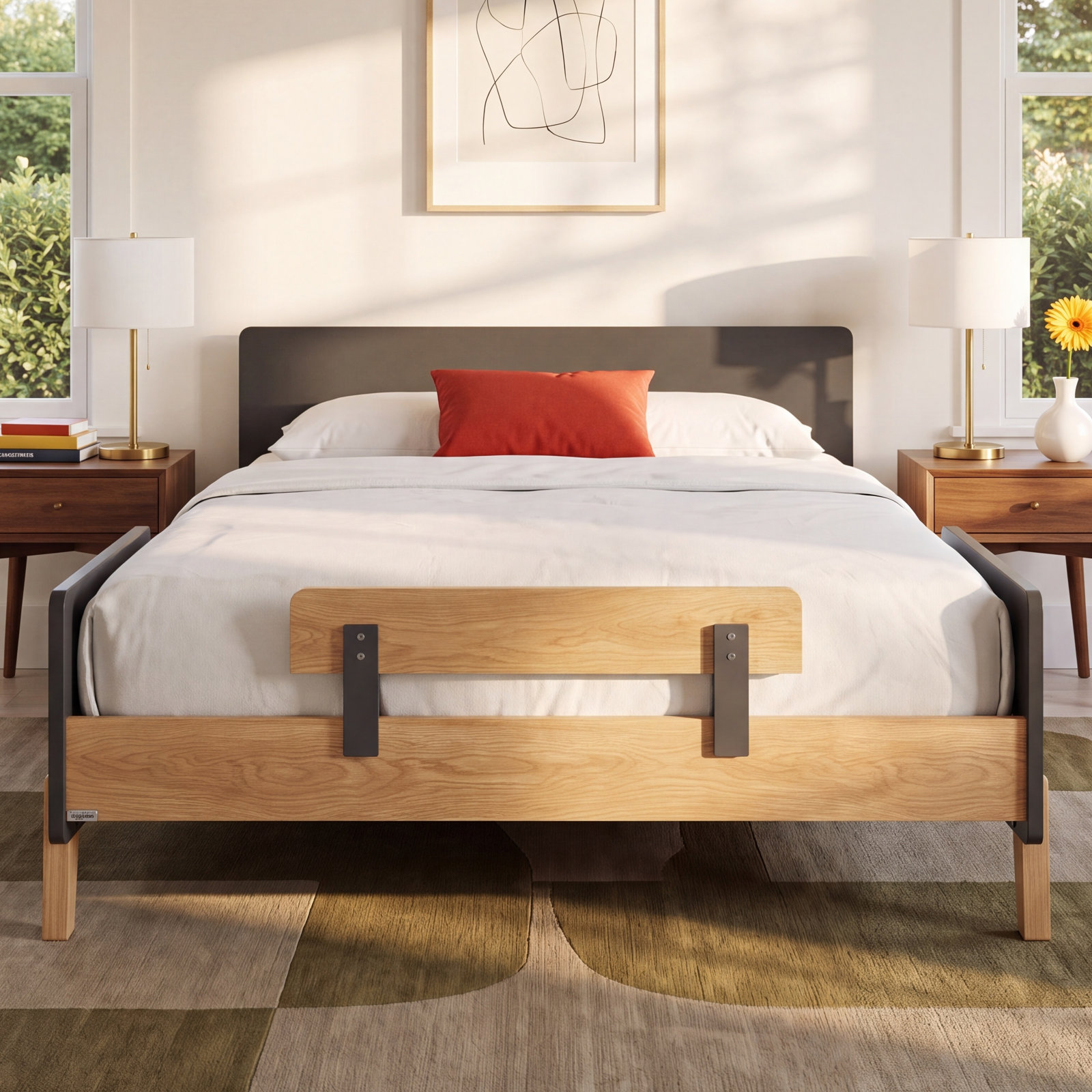Fun Twin Bed, Graphite/Red Oak