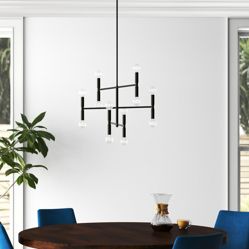 Lustre linéaire spoutnik 12 lumières Archle Annell, Noir mat