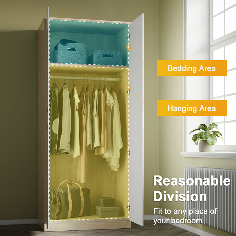 Shelissa 2 Door Manufactured Wood Wardrobe, White/Oak