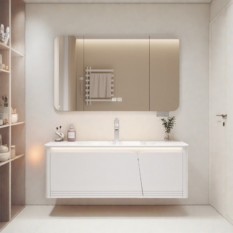 Armoire de salle de bain moderne et simple de style crème, Blanc