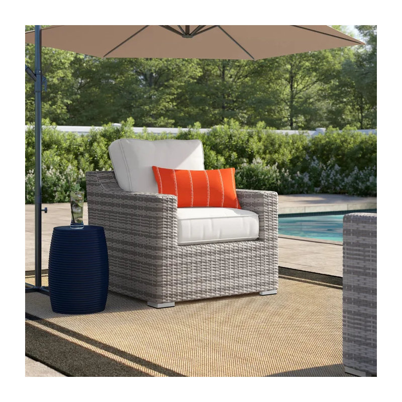 Brayden Patio Wicker Lounge Chair with Removable Cushions, Beige Cushion/Gray Frame