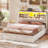 Farmhouse Queen Bed Frame with Lift-Up Storage, 3-Tier Bookcase Headboard & LED Lights, White-1924652673-1925583384