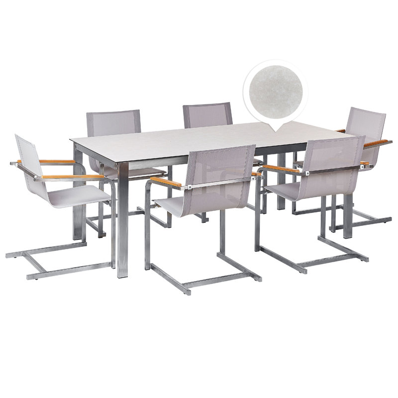 Cloise 6 - Person Patio Dining Set with Rectangular Table, White/Beige