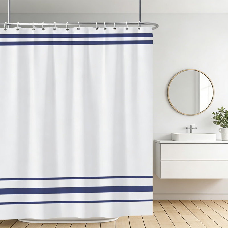 Minimalist Striped Shower Curtain Set, Waterproof Polyester Fabric Bathroom Curtain With Hooks For Standard Bathtub, Quick-Dry And Machine Washable