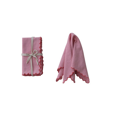 Ensemble de serviettes en coton festonné rose