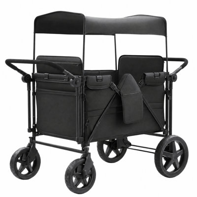 Poussette pliable 4 places pour 4 enfants, poussette pour enfants avec harnais à 5 points, auvent réglable et barre à poussoir double, chariot de jardin de camping extérieur