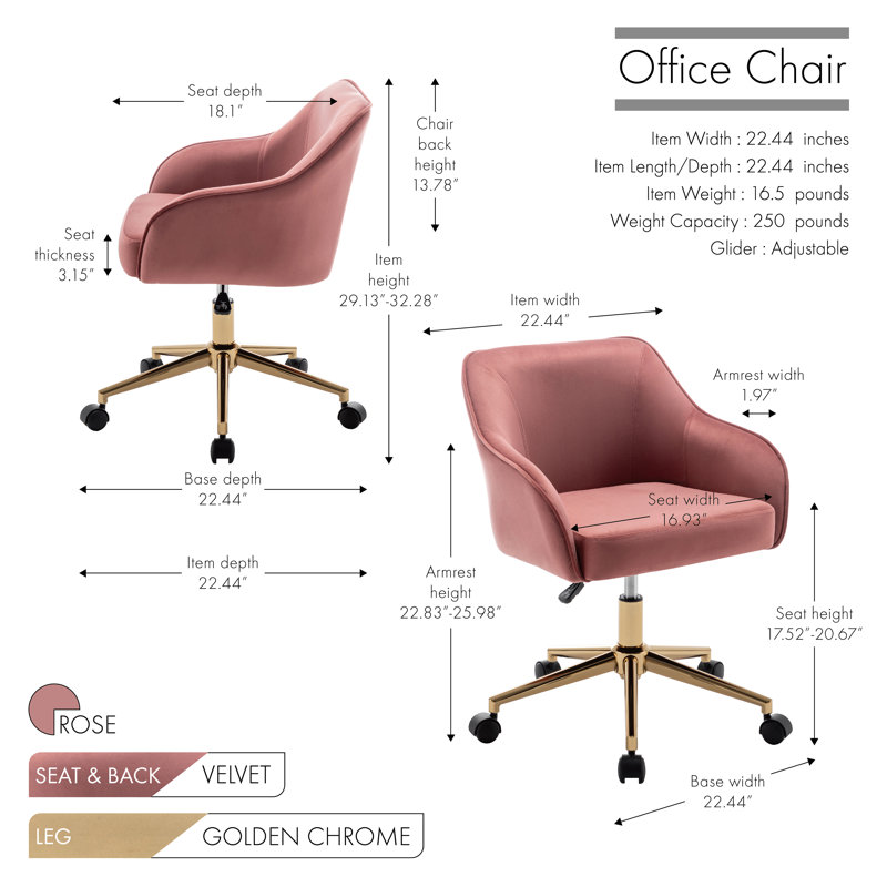 Jace Velvet Office Chair, Pink