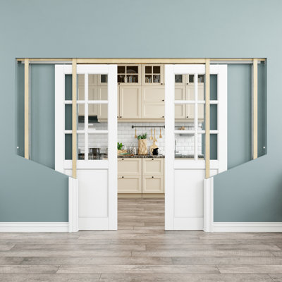 Interior Sliding Pocket Doors Pantry 6 Lite Clear Glass Sliding Door With Hardware & Soft Close