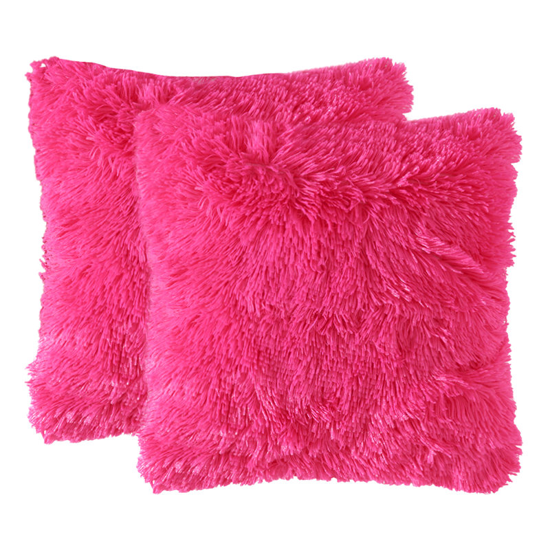 Faux Fur Pillow Cover, 18" x 18", Rose Pink