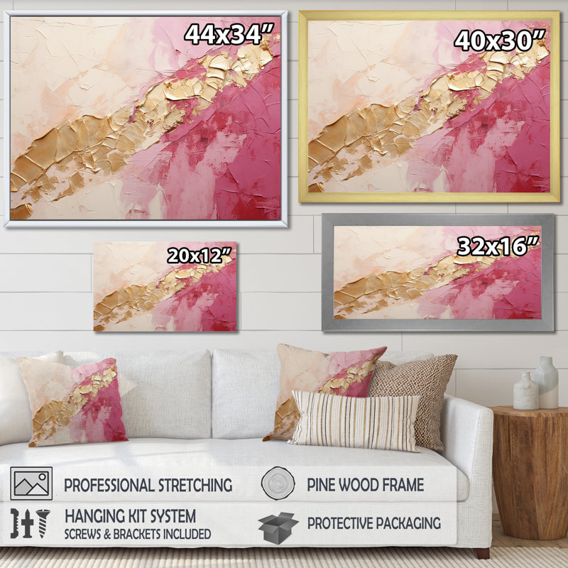 Pink Gold Minimalism Poteries I - Abstract Spirals Canvas Print, Wrapped Canvas, 24" H x 32" W x 1" D