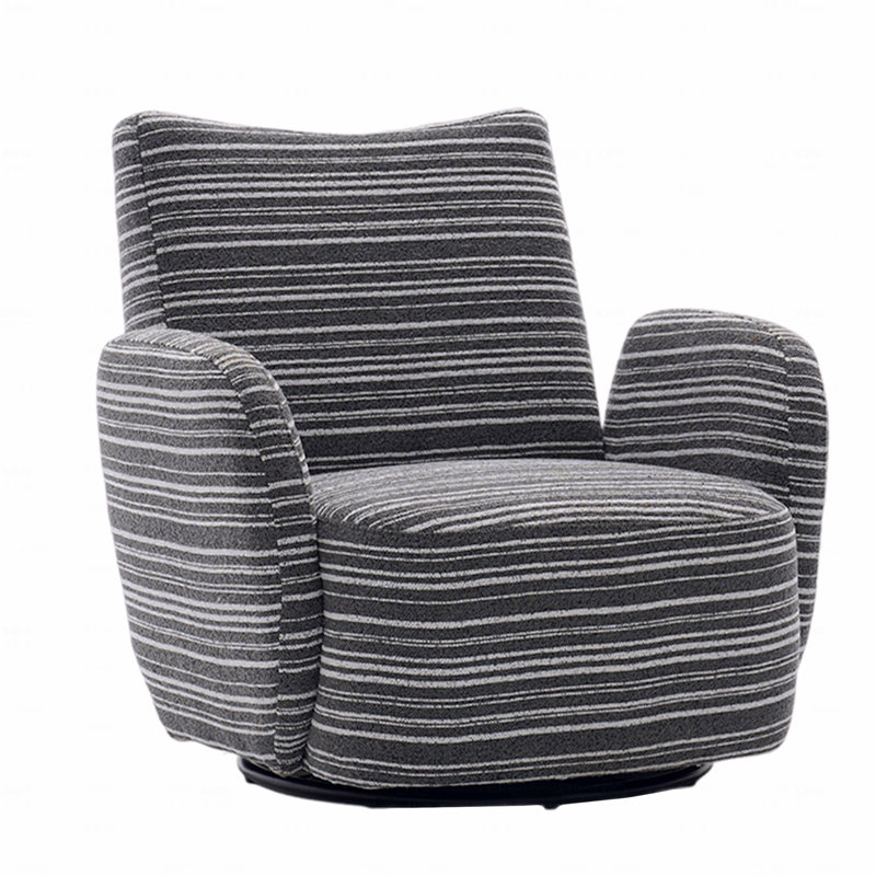 360° Swivel Leisure Chair Fabric Striped Armrest Swivel Chair With Sand-Rimmed Fabric And Metal Bracket, Dark Gray
