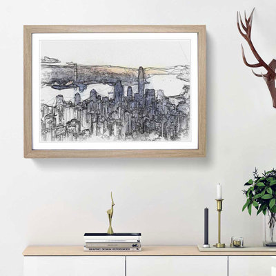 Hong Kong Skyline in China in Abstract - Picture Frame Graphic Art Print on MDF