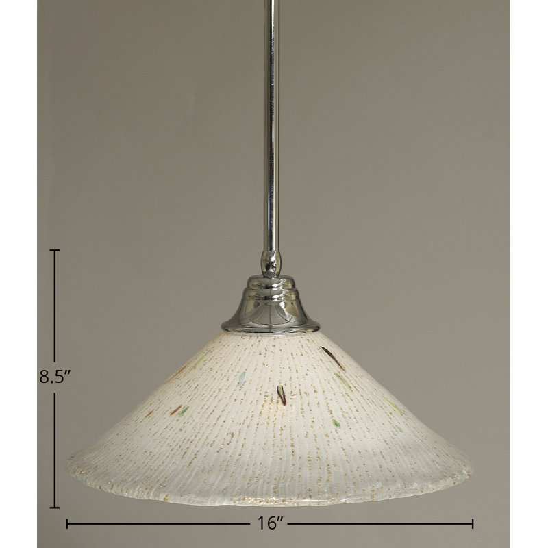 Stem Hung Pendant With Glass, Chrome, 16", Frosted Crystal Glass