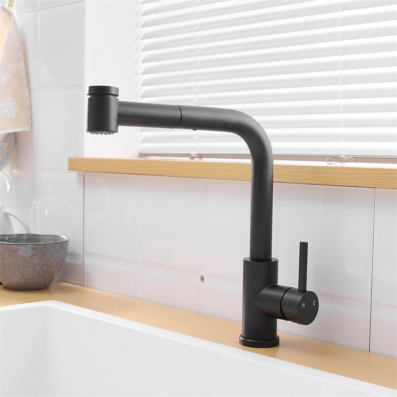 Single Hole Pull Out Kitchen Faucet With Sprayer Single Handle Kitchen Sink Faucets Stainless Steel Kitchen Basin Taps With Swivel Spout