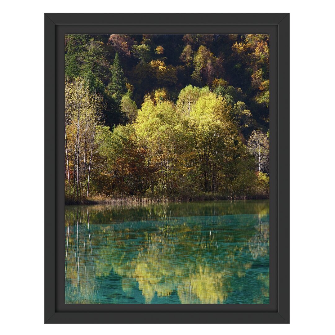 Gerahmtes Wandbild herbstlicher Wald am See